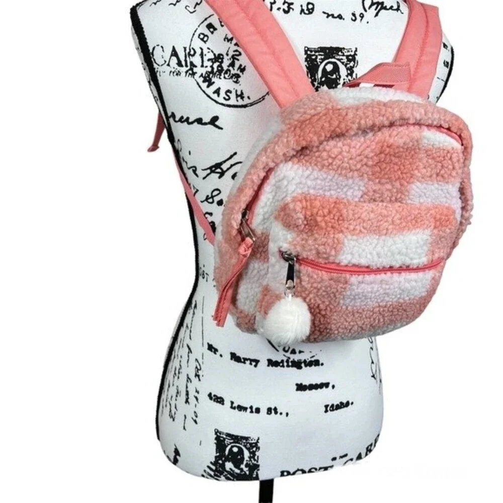 Mini Backpack Cat & Jack pink and white Plaid Sherpa Mini Backpack size S